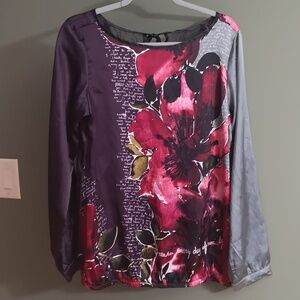 Desigual Partial Lace Back Floral Long Slve Blouse Sz No SZ/Brand Tags Purple